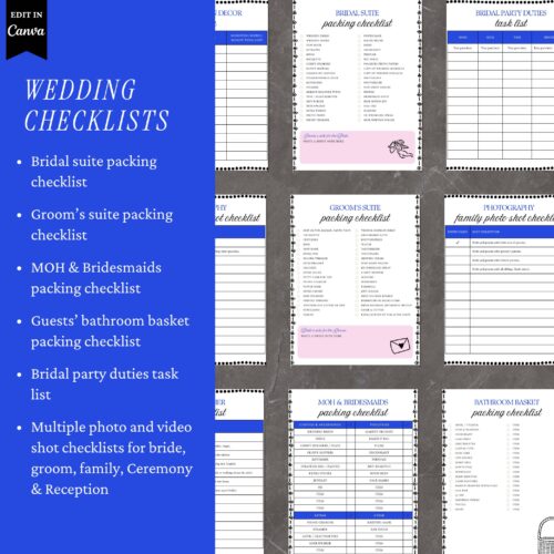 Wedding Checklists and Wedding Programs, Digital and Printable Canva Planner Templates