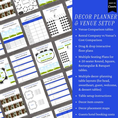 Wedding Decor Planner with Wedding Seating Charts, Aisle Planner, Wedding Decor, Wedding Ceremony & Reception Floor Plans, and more