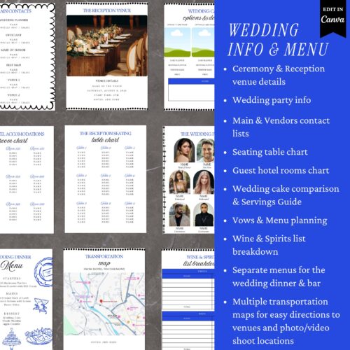 Wedding Planner with Wedding program, Wedding Details, Wedding Itinerary, Menus, and more, ready for Wedding Coordinator Hand-Off