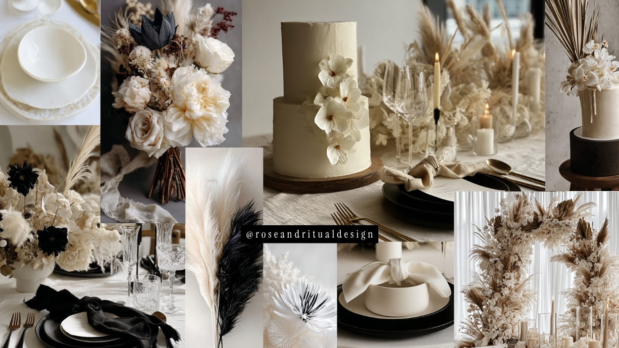 Wedding Colour Scheme: Black & White Minimalist Boho