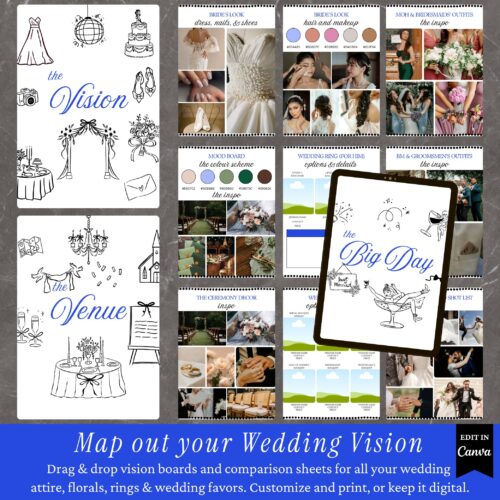Wedding Vision Boards for Wedding Attire, Bridal Bouquet, Florals, Cake, Wedding Decor, and more