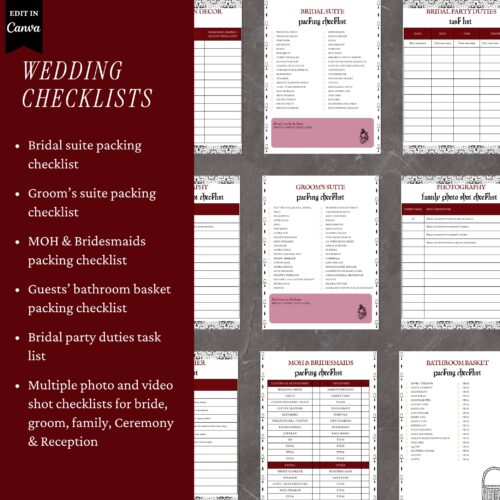 Gothic Wedding Planner, Canva Template, Wedding Checklists